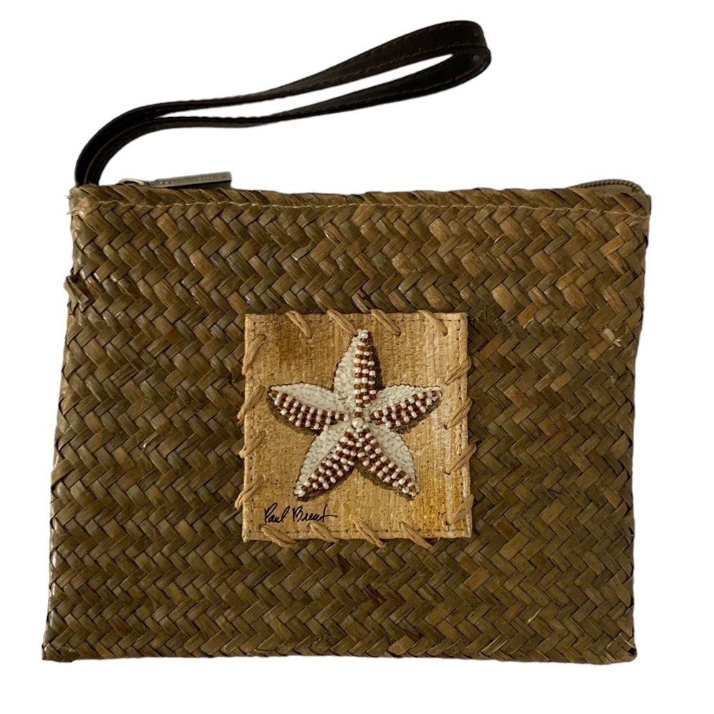 Sun N Sand Starfish Natural Herringbone Woven Straw Beaded Wristlet